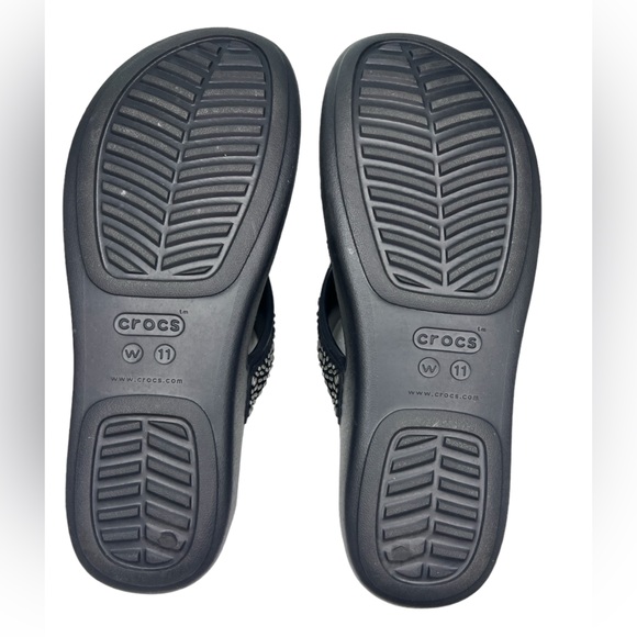 Crocs Sandals Women’s size 11 Monterey Diamante Black Embellished Thong Wedge - Picture 4 of 6